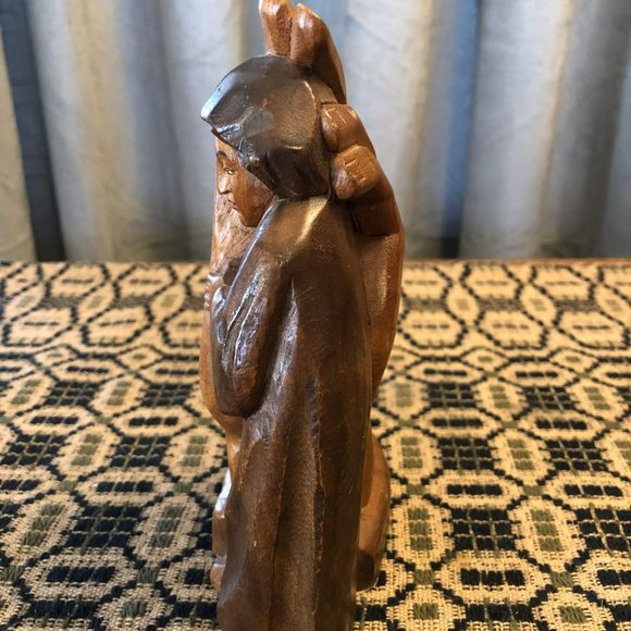 Wood Sculpture Held in Gods Hands Artisan Piece Women Held in Gods Hand 6" Tall - Picture 3 of 7